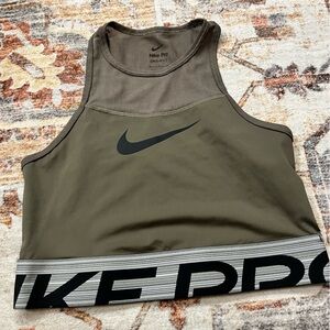 Nike Olive Green and Black Dri-FIT Cropped Tank Top
